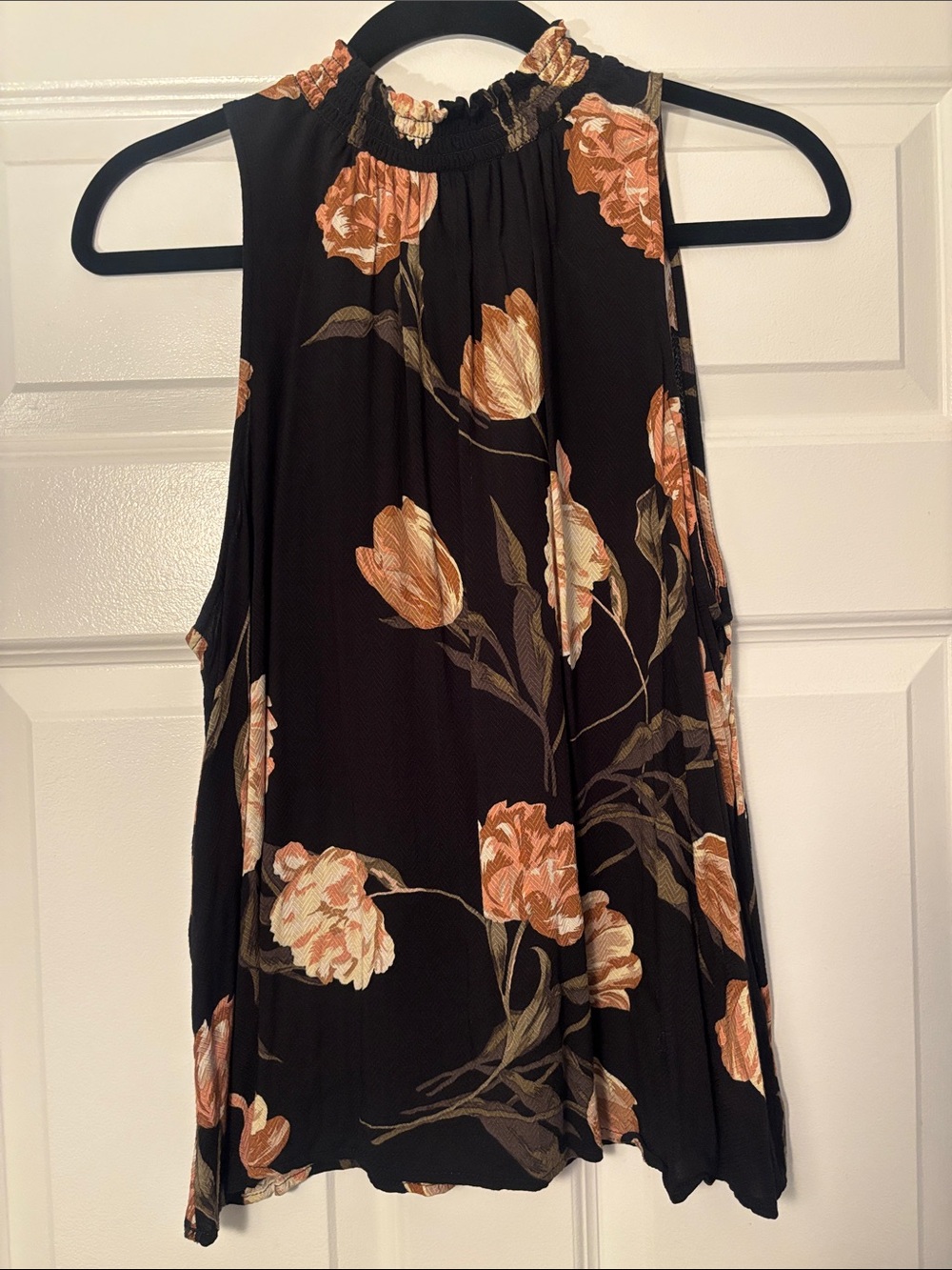 a new day Black Tank Top with Peach Floral Print